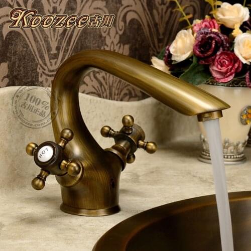 Furukawa American classical European-style retro green bronze brushed hole dual handle basin faucet antique copper faucet full