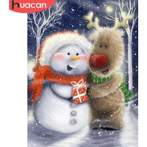 HUACAN Full Square/Round Diamond Painting 5d Snowman Christmas Gift Diamond Embroidery Mosaic Winter Christmas Handicraft