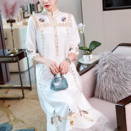 Intellectual New Cheongsam Improved Retro Dress Chinese Style Women Loose Retro Ethnic Style Embroidery Tang Suit Qipao Dress