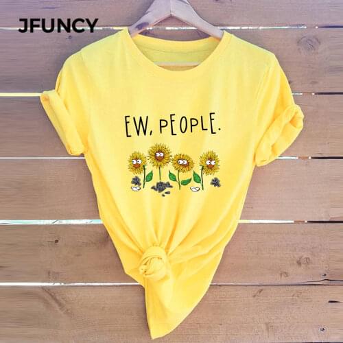 JFUNCY Harajuku Sunflower Print Womens T-shirts S-5XL Kawaii Female Top Shirts Clothes Women Cotton T-shirt Camiseta Mujer