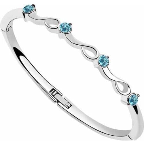 JS B008 New Arrival Crystal Bangle Silver Color Women Bangles Nickel Free Fashion Jewelry 2015