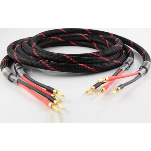 Pair hi end 5N OCC pure copper audio speaker cable hifi loudspeaker wire with banana plug connector
