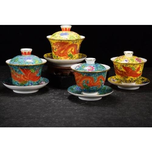 Ceramic Kung Fu Gaiwan Office Teacup Handmade Enamel Color Tea Tureen Boutique Tea Bowl Porcelain Chinese Teaware Drinkware