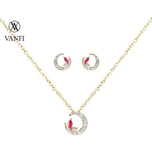 Kfvanfi marquise zirconia stud earrings moon necklace sets fashion women jewelry sets