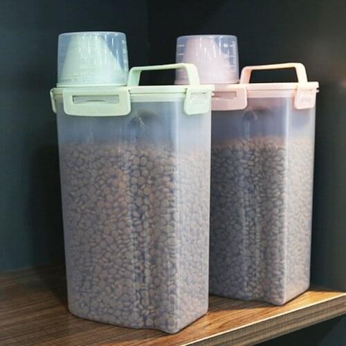 Pet Food Storage Container with Measuring Cup Pet Grain Storage Sealed Box for Cat Dog Food Storage Bird Seed Dispenser