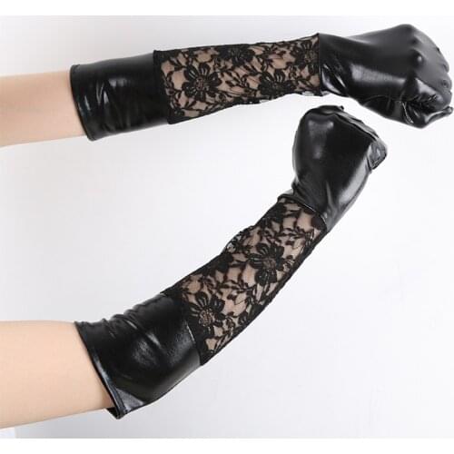 PU Leather Lace Patchwork Gloves Nightclub Bar Punk Pole Dance Handwear Fetish Cosplay Latex Gloves Erotic Accessories For Women