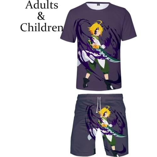 Hot Summer kids sets meliodas T-Shirt+shorts Print t shirt fashion boys Tops and pants children meliodas Cool two-piece sets