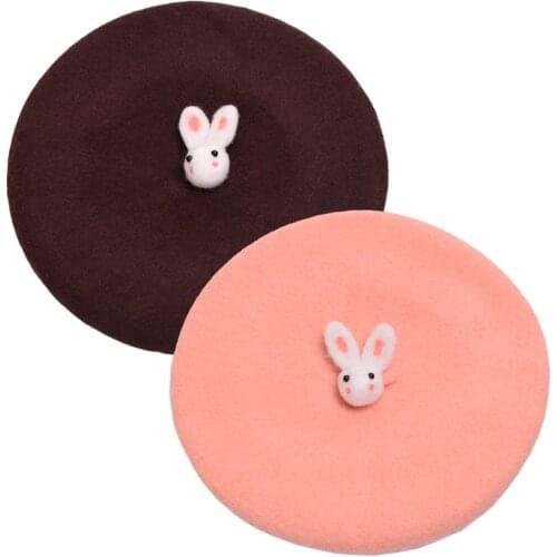 Cute berets caps for women Lolita GirlsRabbit Woolen Painter Beanie Hat