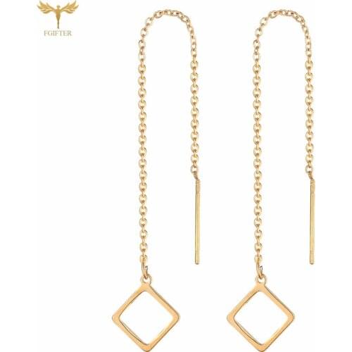 Minimalist Square Pendant Long Drop Earrings Fashion Geometric Dangling Tassel Ear Line for Womens Ear Jewellry