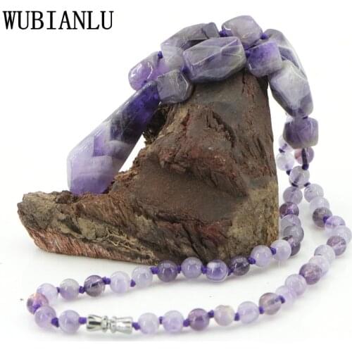 WUBIANLU Fashion Natural Stone Amethysts Round Bead Irregular Pendant Necklace Energy Jaspers Jewelry For Women T225