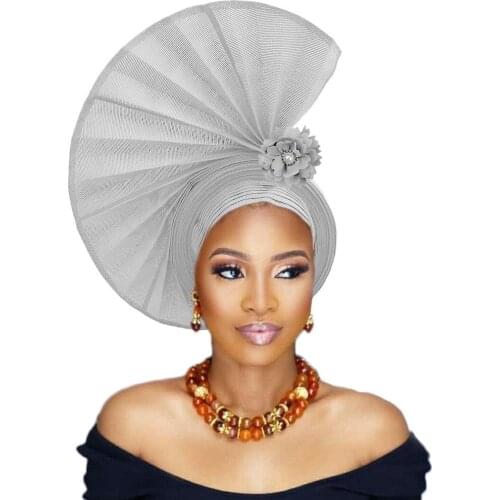 Fashion African Women Party Headtie Turban Cap Already Made Auto Gele Aso Oke Material