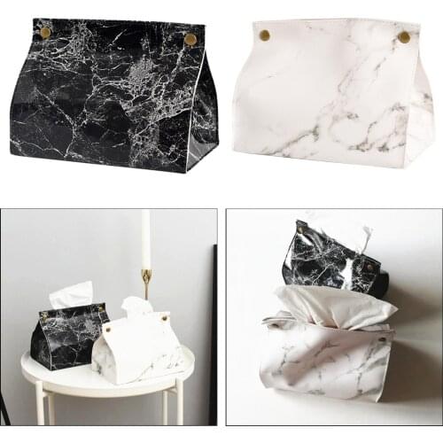 Fashion Marble Pattern Desktop Napkin Pumping Paper Holder Storage Container Leather Tissue Box