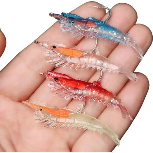 GOBYGO 4Pcs/lot Wobblers Silicone Soft Bait Shrimp Worm Lure set 60mm 3g Attractive Swivel Jig Lead soft bait Kit Bass
