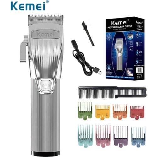 Kemei New Silver Hair Clipper for Men Cordless Hair Trimmer Barber Professional Large Capacity Electric Hair Cutting Machine