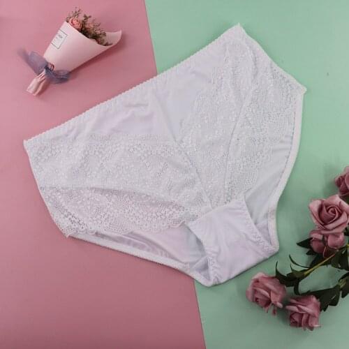 New Soft Polyester Lace Mid-Rise Women Floral Briefs Comfortable Plus Size Female Underpants 3 Colors 2XL-7XL