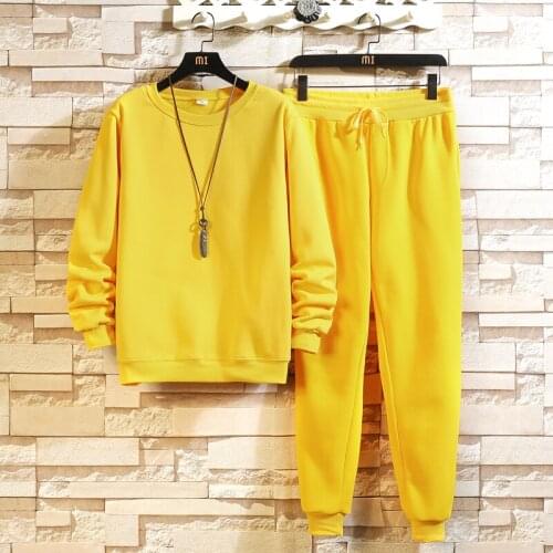 Autumn Mens Solid Hoodies+Pants Sets Plus Size Sweatshirt+Sweatpants Men Tracksuits Hoodie Pant+Pullover Hoody Suits M-5XL A019