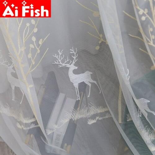 Nordic Simple Embroidery Animal Fawn Transparent Tulle Curtain Bedroom Living Room Window Bay Window Custom Curtains ZH437-3