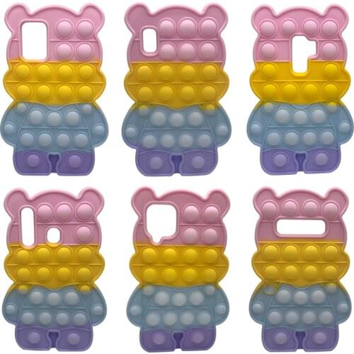 Push it Bubble Fidget Reliver Stress Case For Samsung Galaxy A32 A12 A71 A51 A20 A30 S9 S10 Plus Note 9 Cartoon Bear Soft Cover