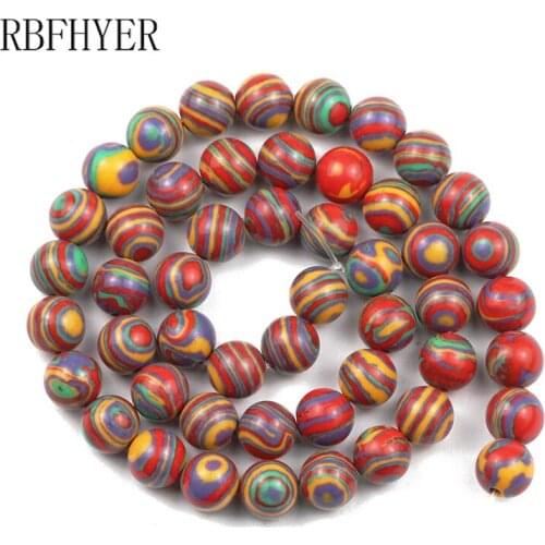 RBFHYER 4 6 8 10 12MM Synthetic Striped Multicolor Malachite Stone Beads For Jewelry Making DIY Bracelet Necklace Accessories