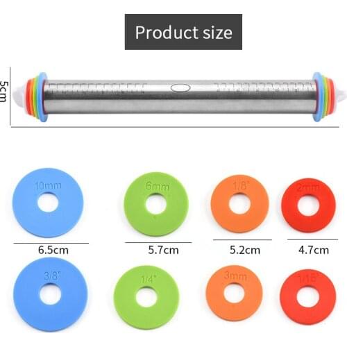 Adjustable Stainless Steel Rolling Pin Dough Mat Dough Roller 4 Removable Adjustable Thickness Rings Pizza Pastry Pie Baking