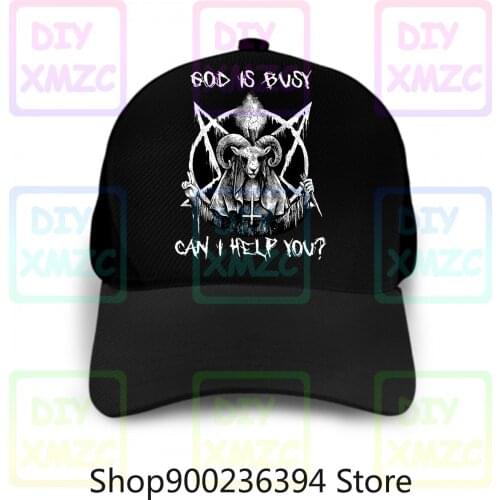 Satan God Is Baseball Cap Busy Can I Help You Hats Men Black