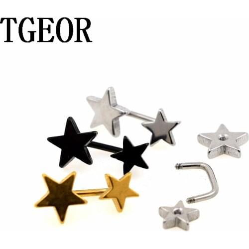 New arrival star earring titanium plated colors 1 Pair 1.2*8*6/10mm surgical Stainless Steel ear piercing