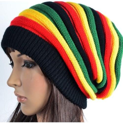 Unisex Colorful Stripes Caps Warm Soft Wool Knitted Hats Winter Autumn