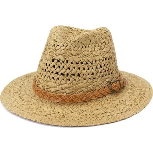 Summer Fashion Hand Woven Paper Straw Jazz Hat Women Men Wide Brim Sun Protection Hat Outdoor Beach Cap White Black Wholesale