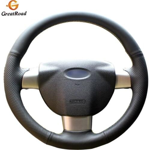 Hand-stitched Black Genuine Leather Steering Wheel Cover for Ford Focus 2 2005-2011 (3-Spoke)