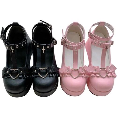 Lolita Shoes Kawaii Shoes Loli Devilian Little Bat Style Bowknot Demon Dark Goth Punk Platform Cosplay LoliShoes High Heel 5.5cm