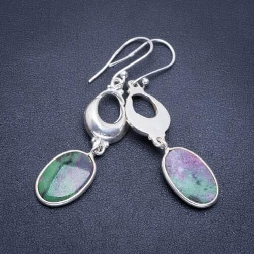 Natural Cherry Ruby Handmade Unique 925 Sterling Silver Earrings 2.25" A2021