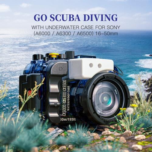 195FT/60M Waterproof Box Underwater Housing Camera Diving Case for Sony A6500 A6300 A6000 With 16-50mm Lens Camera Bag Cover