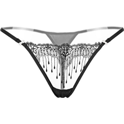 Embroidered transparent thong for womens extremely sexy embroidered underpants for real people women underwear sexy panties -W