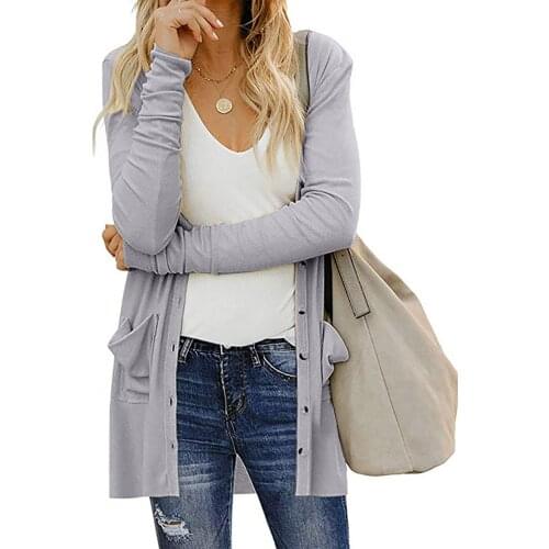 2021 Womens Casual Cardigan Single Beasted Long Cardigan With Pockets Women Elegant Long Sleeve Cardigan jaqueta feminina
