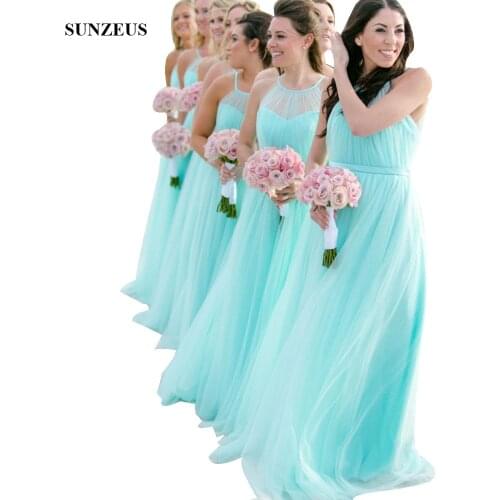 Robe Turquoise Long Tulle Bridesmaid Dresses For Beach Wedding Elegant Party Dress vestido de madrinha de casamento longo BDS028