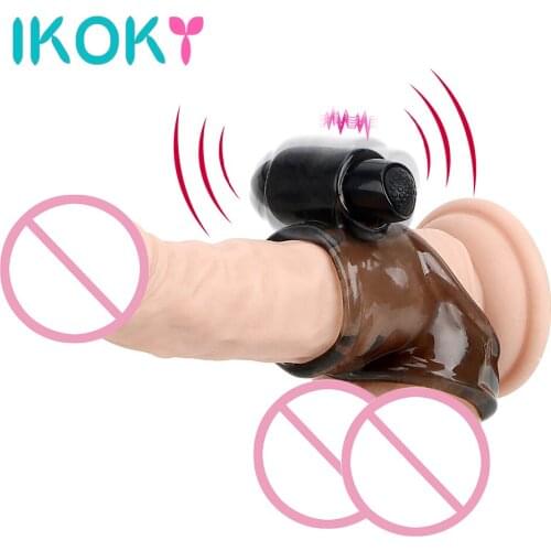 IKOKY Vibrator Penis Ring Silicone Cock Ring Delay Ejaculation Scrotal Binding Male Longer Lasting Sex Toys for Men
