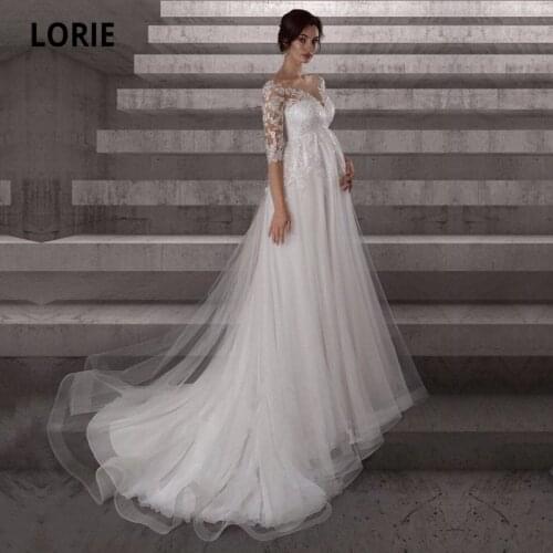 LORIE Elegant Wedding Dresses for Pregnant Women High Waist Tulle Half Sleeves O-Neck Maternity Bride Gown vestidos de novia