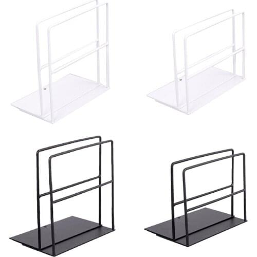 1 Set Black/White Hollow-out Metal Bookend Set Simple Stylish Bookends for Heavy Books Non-Slip Decorative Metal Bookend