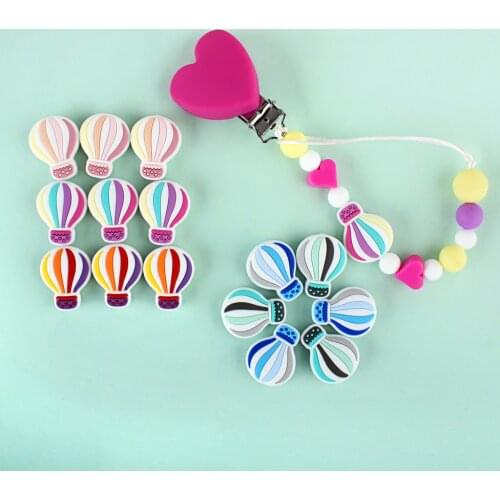10pcs Silicone Beads Hot Air Balloon Baby Rodent Oral Care Product Cartoon BPA Free Baby Teething Pacifier Pearl Bead Teether