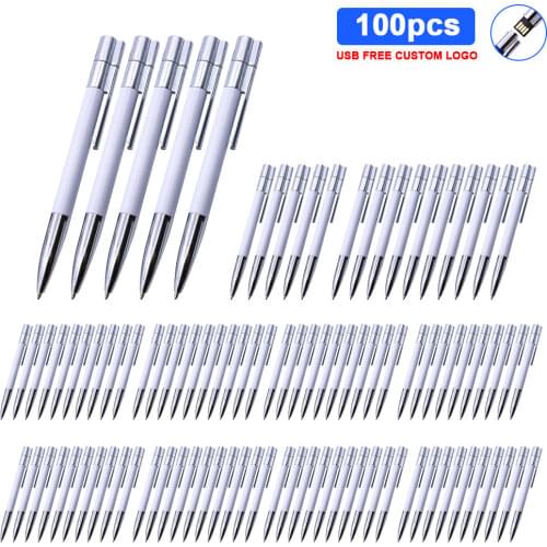 100pcs/lot New Metal Ball Point Pen Stick Cle Usb Flash Drive 2.0 4GB 8GB 16GB 32GB 64GB Memory Sticks for Cool Gifts(Free Logo)