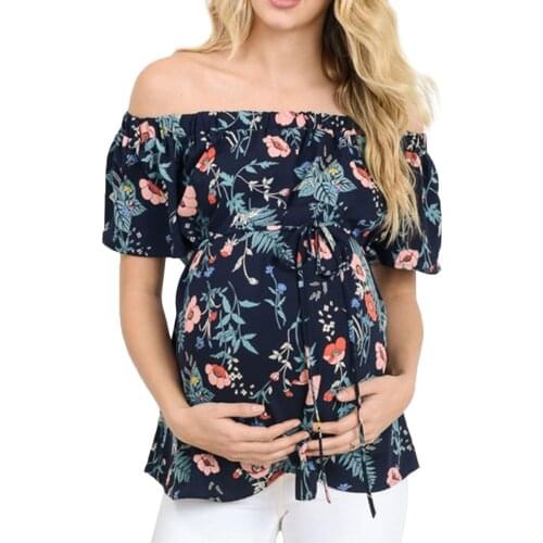 4# Womens Floral Maternity Maternity Tees Short Sleeve Tees Breastfeeding Off Shoulder T-shirt Maternity Pregnant Tees マタニティ