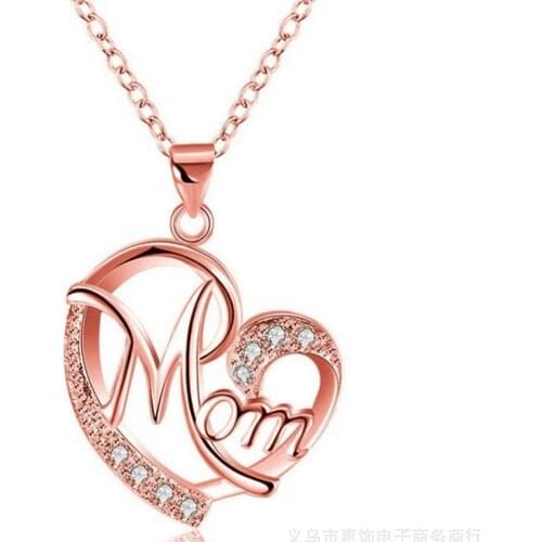 7pcs /lotsMama Heart with Rhinestone Pendant Necklace Jewelry Accessories Mother Day Gift 7 color selection A-451d