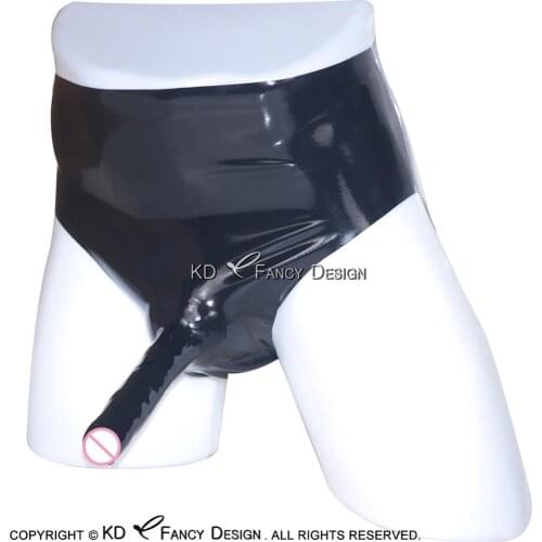 Anatomical Black Latex Briefs With Condom Rubber Underwear Shorts DK-0043