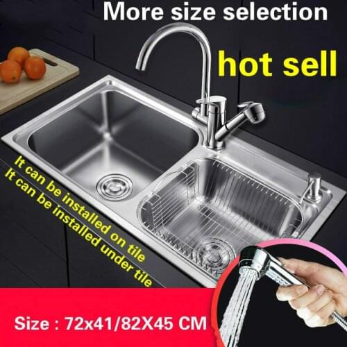 Free shipping kitchen sink 0.8 mm thick food grade 304 stainless steel normal large double groove hot sell 72x41/76X42/82X45 CM