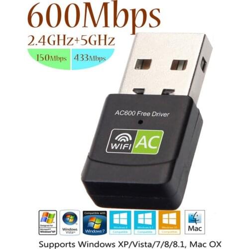 Free Driver 600Mbps USB 2.4+5Ghz MIni Wireless USB Wifi Adapte Receiver Wifi AC Dongle Adapter Network Card For Laptop