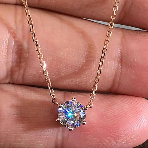 18K Rose Gold Women Pendants Necklaces Moissanite Diamond 0.5 1 2 3 4 5 Carat Round Wedding Anniversary Engagement Party Gift