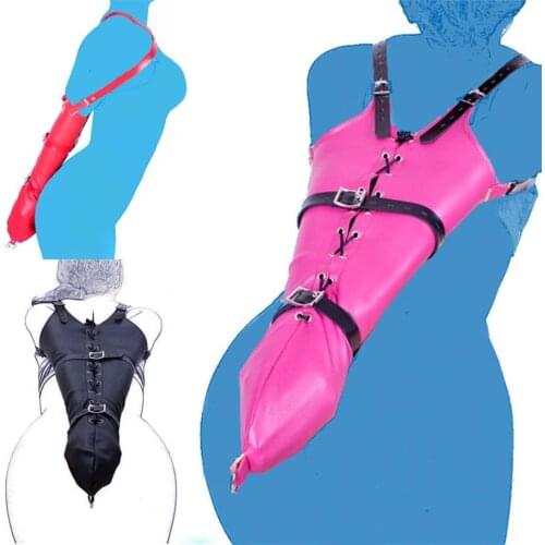 CamaTech PU Leather Tight Single Glove Straight Jacket Armbinder with Over Shoulder Straps One Arm Binder Harness Sleeve Bondage