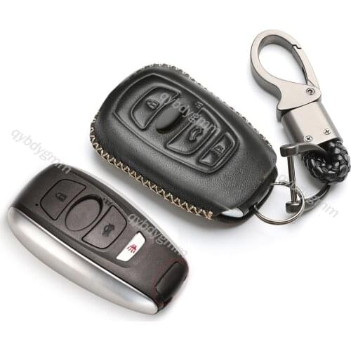 Genuine Leather Car Remote Start Key Case Cover Shell Holder Keychain Bag For Subaru Forester BRZ 2014-2018 Accessories