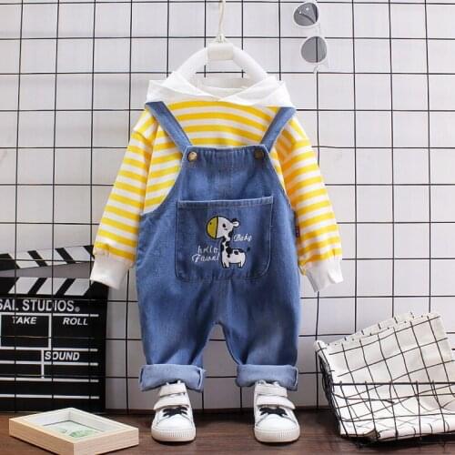 Spring Autumn Baby Boys Girls Clothes Infant Cotton Strips hoodies cow overalls 2pcs/sets Kids Garment Children Casual Sport set