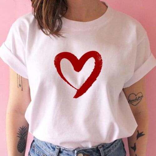 FIXSYS Lovers Summer Fashion Short Sleeve T-shirts Women T shirt with Hearts Casual Harajuku Print T-shirts 90s Young Girls Tee